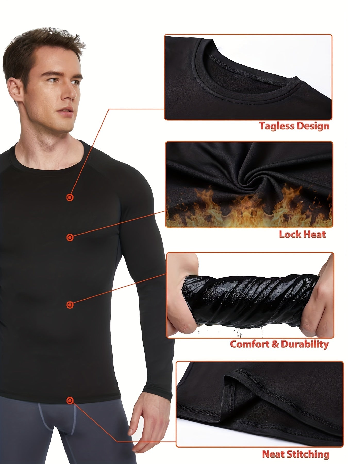 5 Pack Men's Thermal Compression Shirt Fleece Lined Long Sleeve