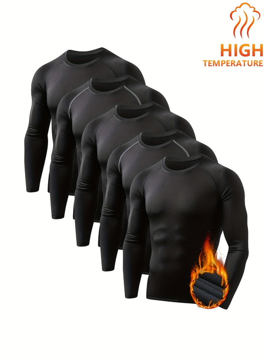 5 Pack Men's Thermal Compression Shirt Fleece Lined Long Sleeve