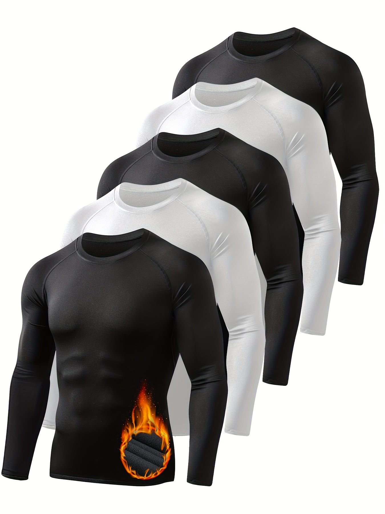 5 Pack Men's Thermal Compression Shirt Fleece Lined Long Sleeve