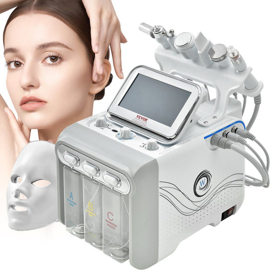 VEVOR 7 in 1 Hydrogen Oxygen Facial Machine, Professional Hydrafacial Machine for Spa, Hydro Facial Cleansing Rejuvenation Machine with 7-inch LCD Screen, 6 Skincare Probes, 7-Color Light Beauty Mask Default