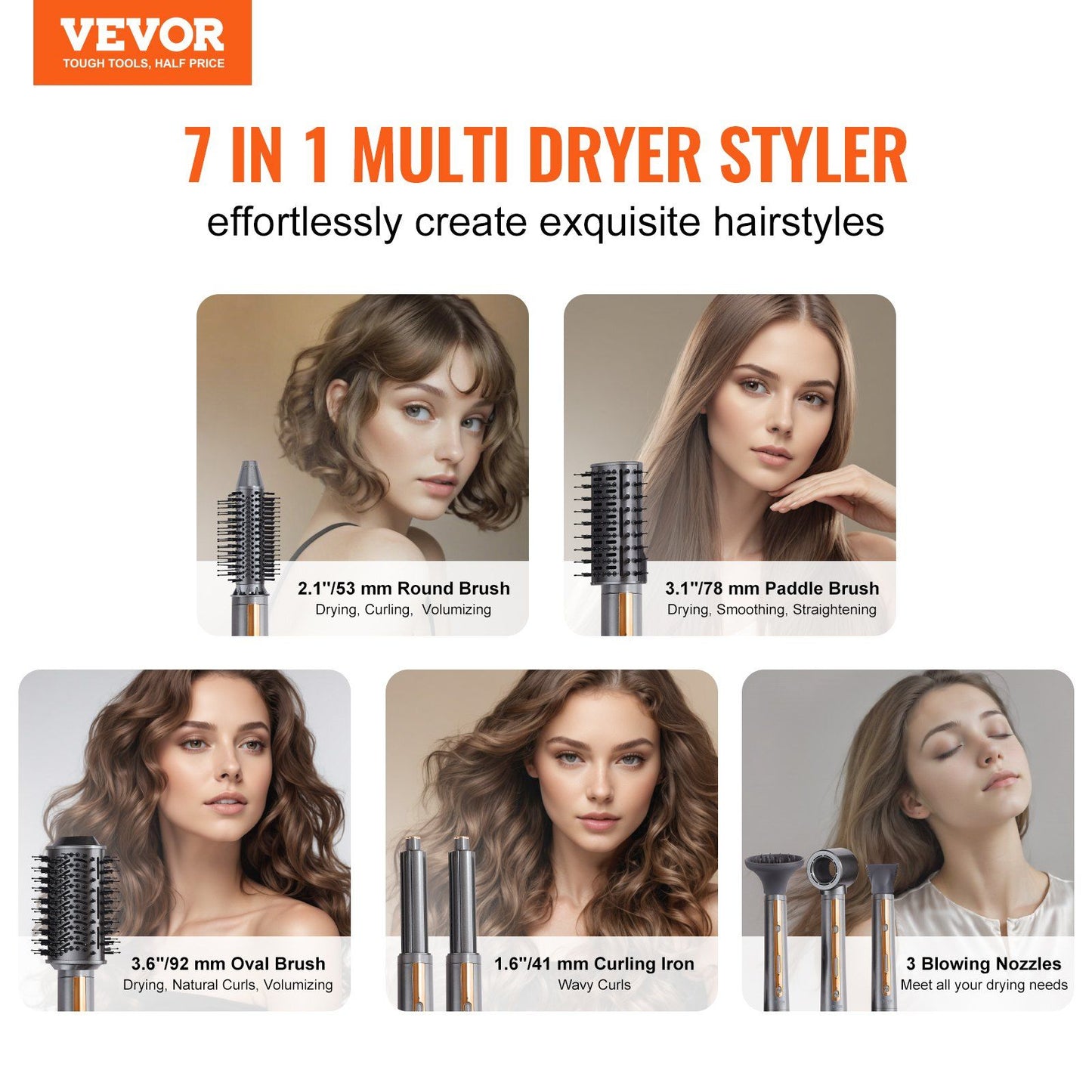 VEVOR Hair Dryer Brush 7-in-1 Professional Multi Styler for Drying Volumizing