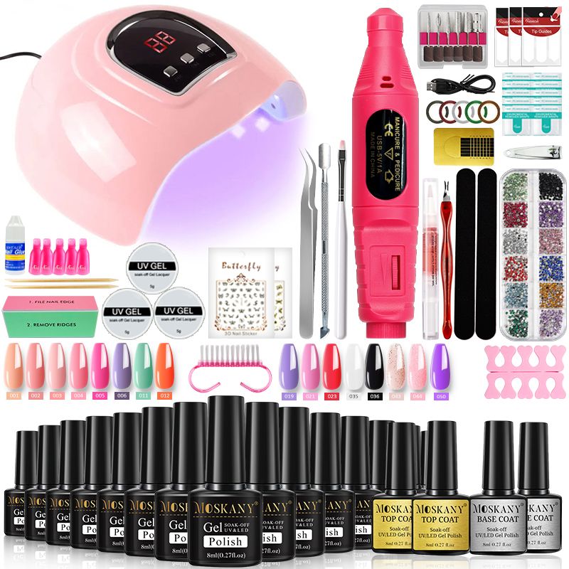 Nail Set Nail Gel Tools Kit 54W Nail Lamp 16Colors UV Gel Nail Polish Kit Contains Base Coat Top Coat Nail Drill Machine Nail Kit YH43-2-USB